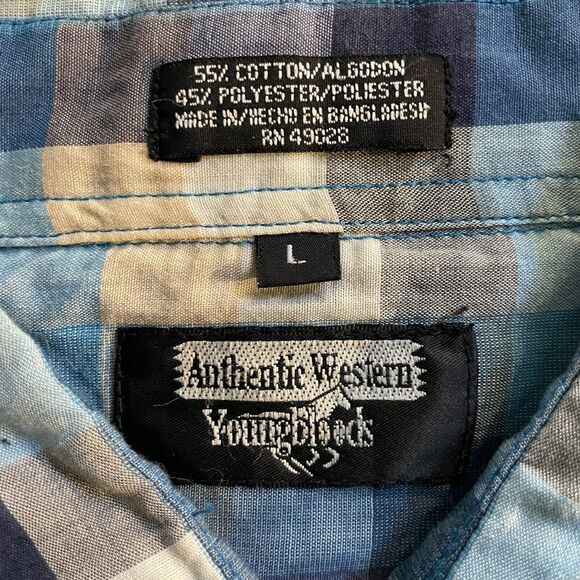 Youngbloods Western Shirt‎ Pearl Snap Long-sleeve Plaid Vintage Mens Large - Picture 3 of 6